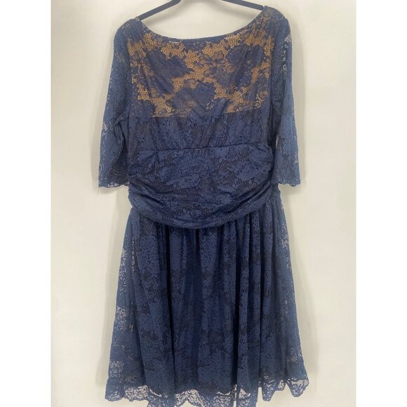 Kiyonna Dress Womens Size 2X CINCH WAIST Blue Floral Lace Half Sleeve Boat Neck - Picture 6 of 7